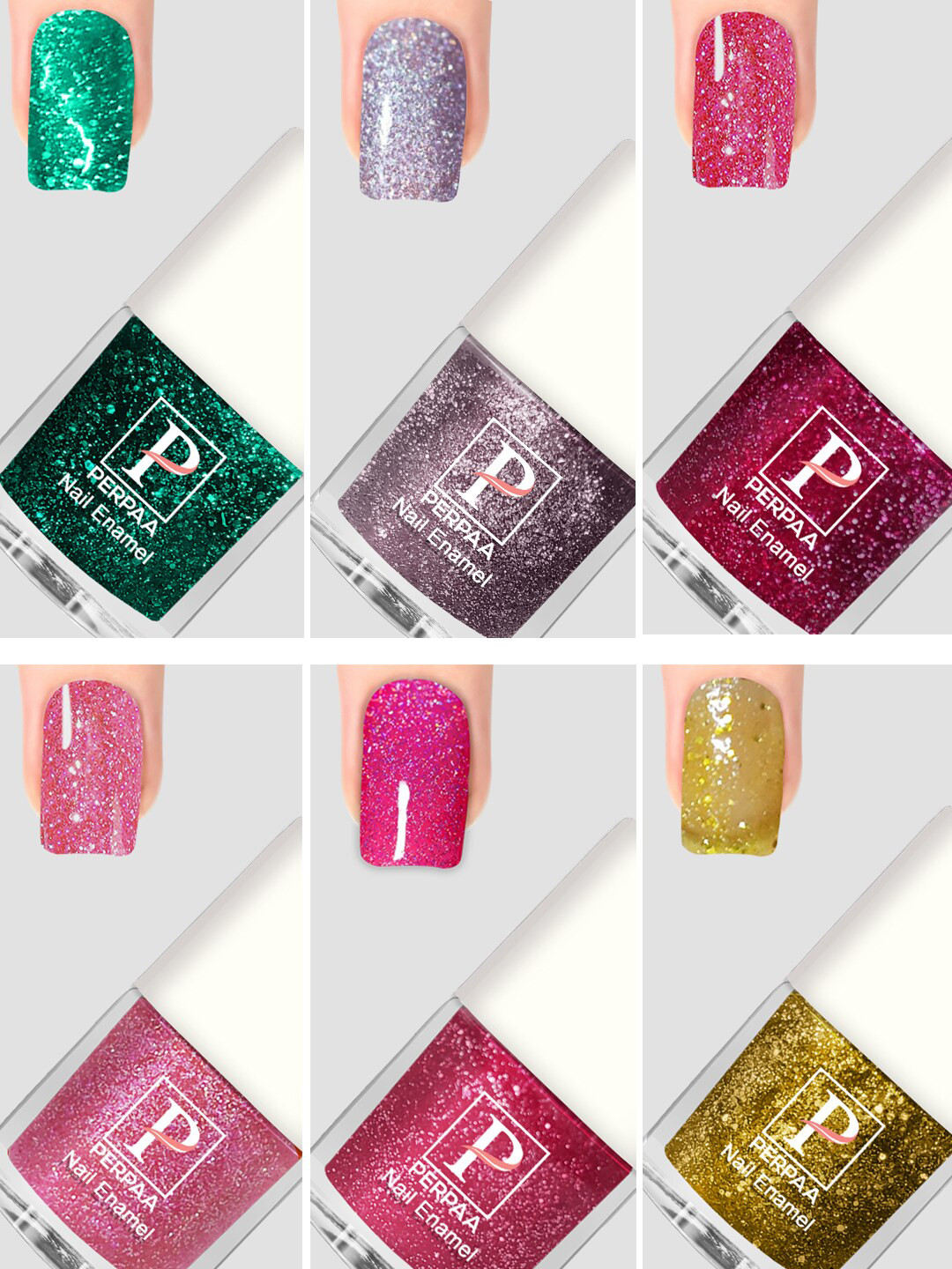 PERPAA Set Of 6 Glitter Light Flashing Sparkly Gel Nail Polish - 5ml Each