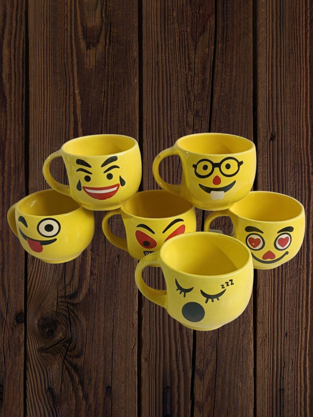 Love Unlimited Blooming Leaves Yellow Conversational Ceramic Microwave Safe 6 Piece Cups-125ml