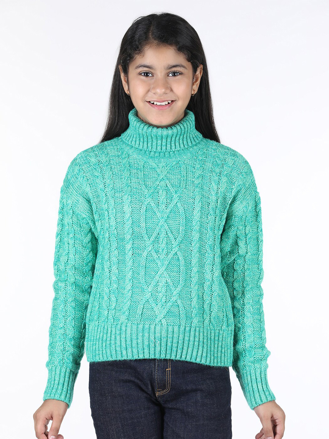 Wingsfield Girls Cable Knit Turtle Neck Acrylic Pullover