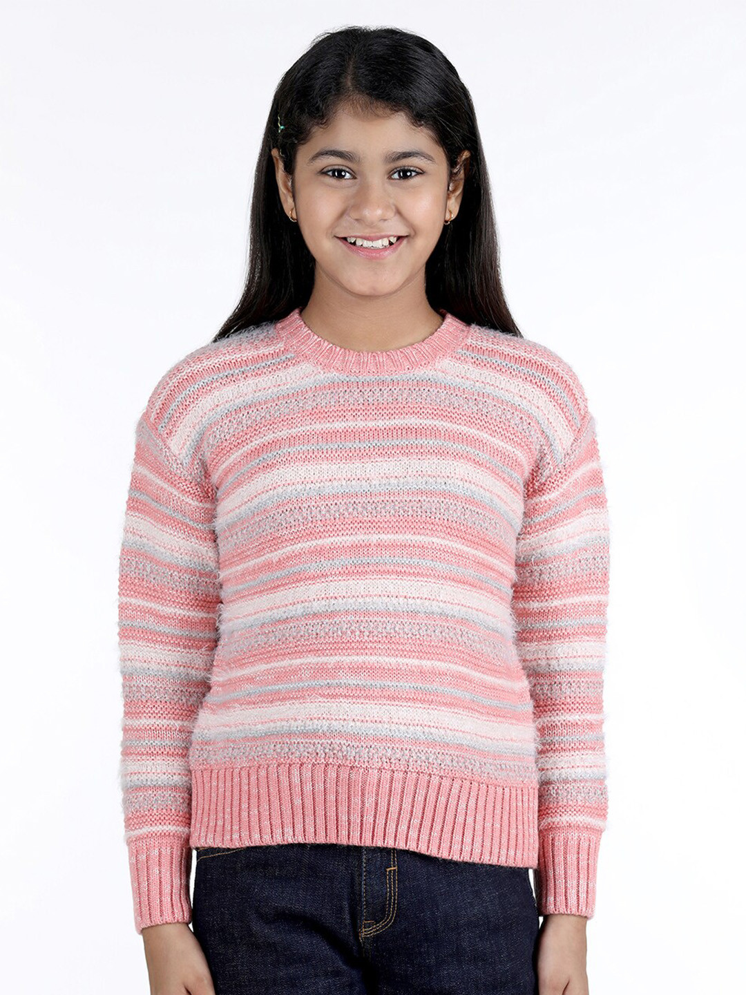Wingsfield Girls Striped Fuzzy Acrylic Pullover Sweater