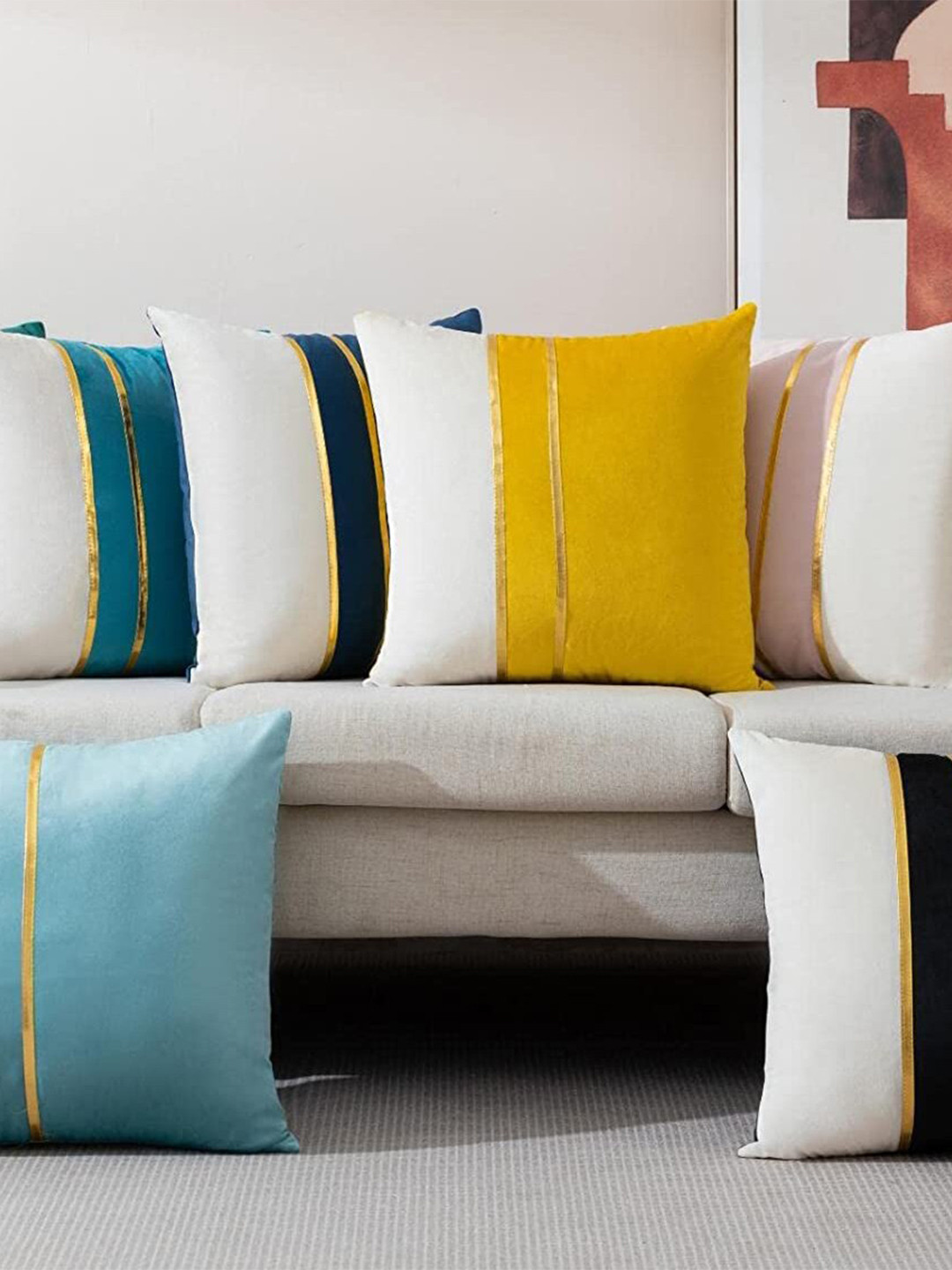 Vinayaka Fab Pink & White 2 Pieces Striped Velvet Square Cushion Covers