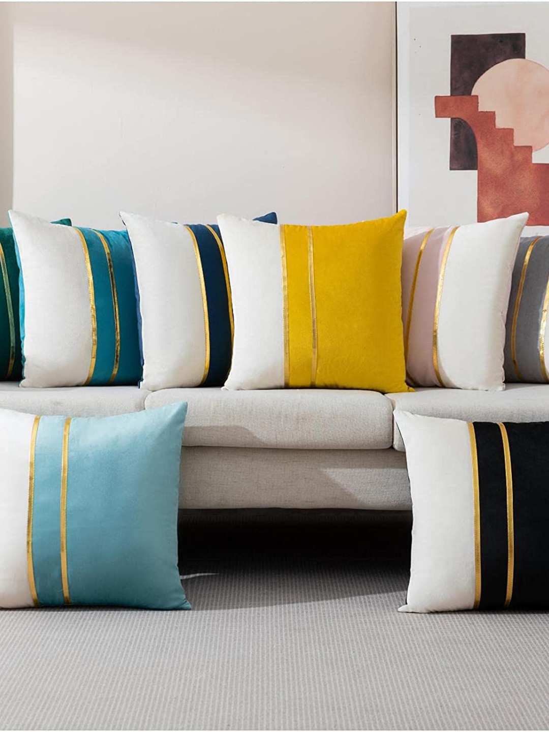 Vinayaka Fab Black & White 2 Pieces Striped Velvet Square Cushion Covers