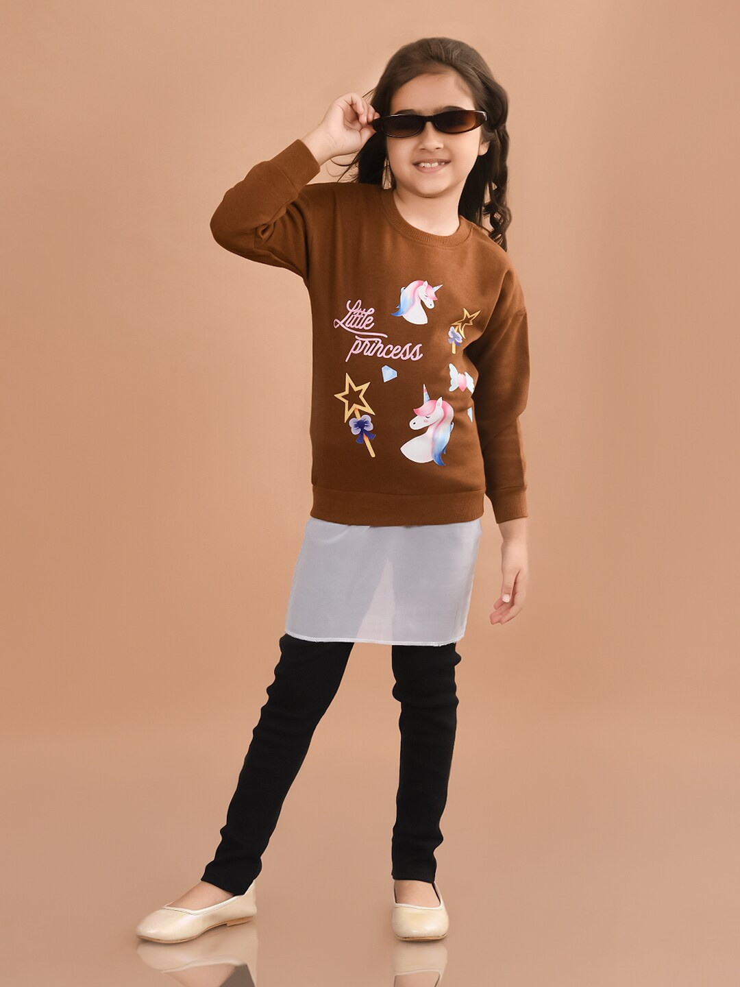 LilPicks Girls Graphic Printed Sweater With Leggings