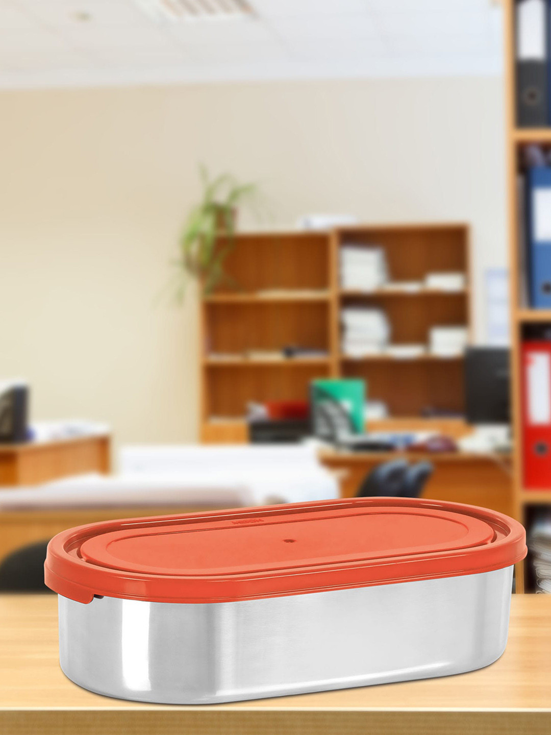 Milton Slider Red Solid Stainless Steel Refrigerator Safe Lunch Box With Spoon and Fork