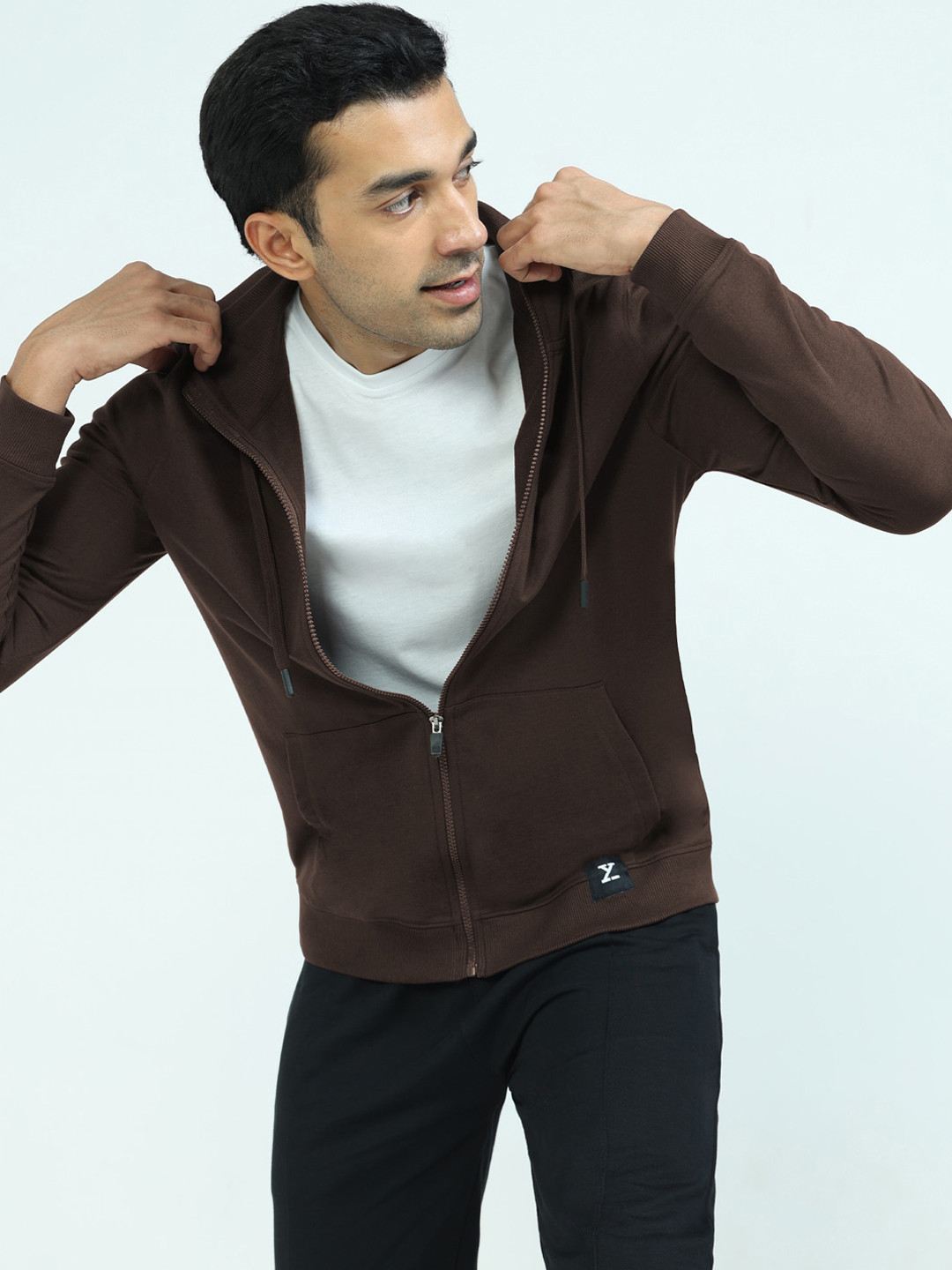 XYXX Men Regular Fit Solid Malt Brown Hooded Jacket