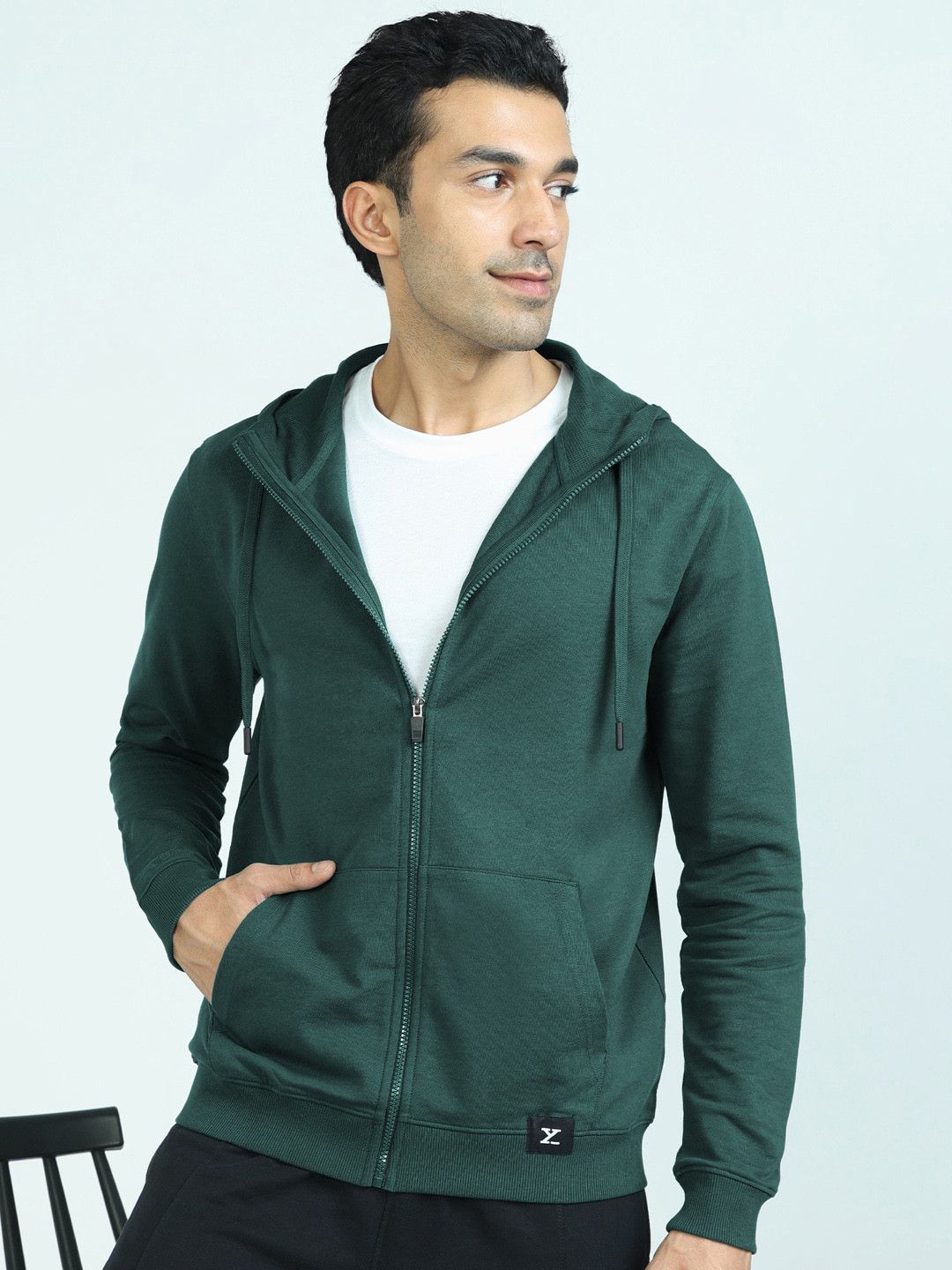 XYXX Men Regular Fit Solid Forest Green Hooded Jacket