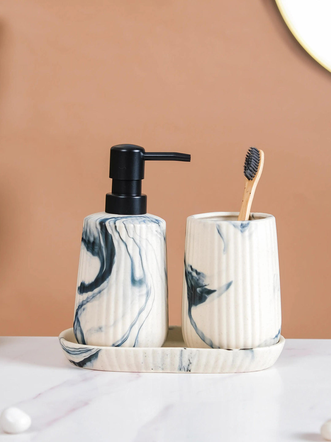 Nestasia Off White 3 Pieces Textured Ceramic Bathroom Accessories Set