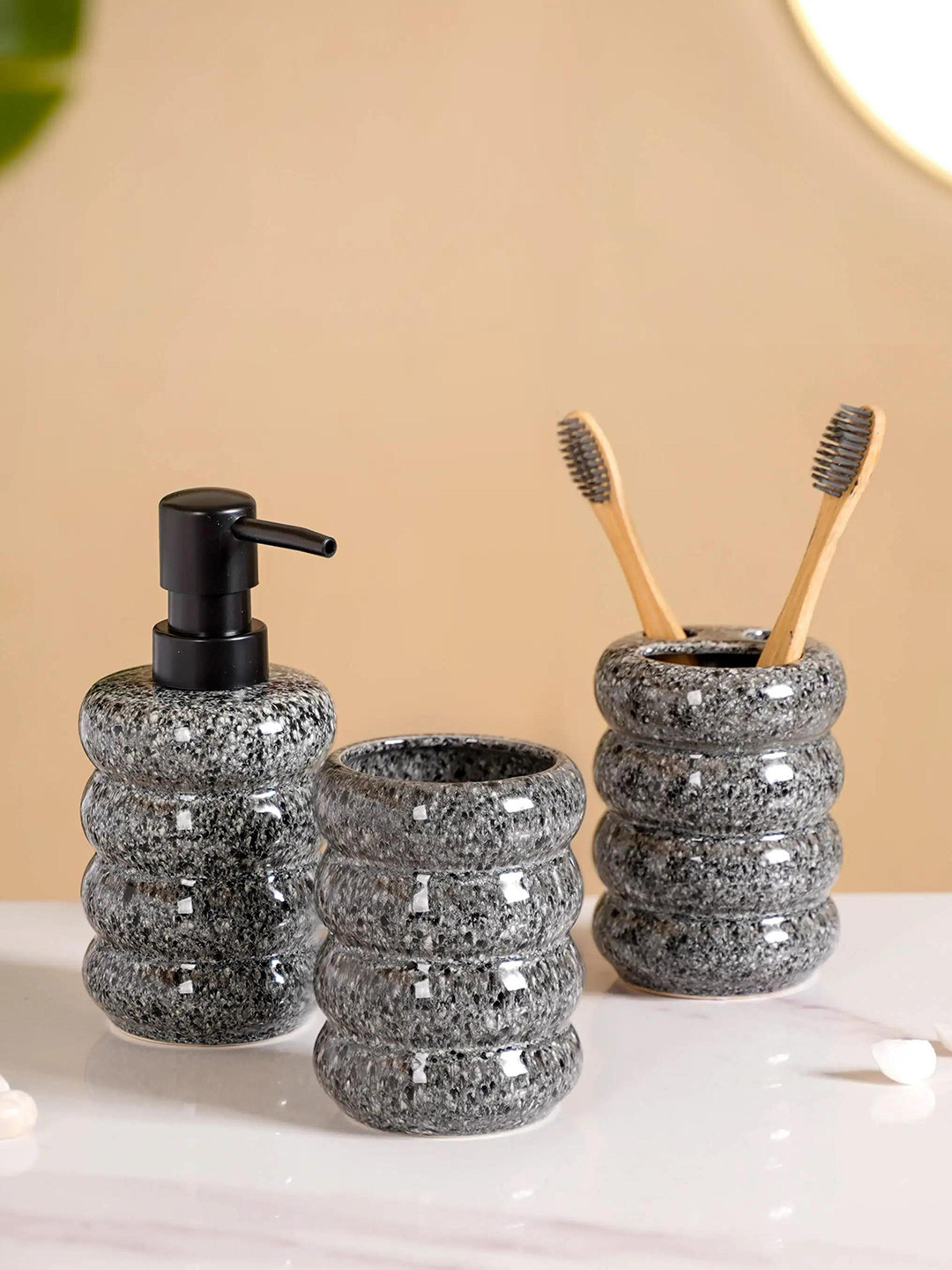 Nestasia Grey Textured Ceramic Bathroom Accessory Set
