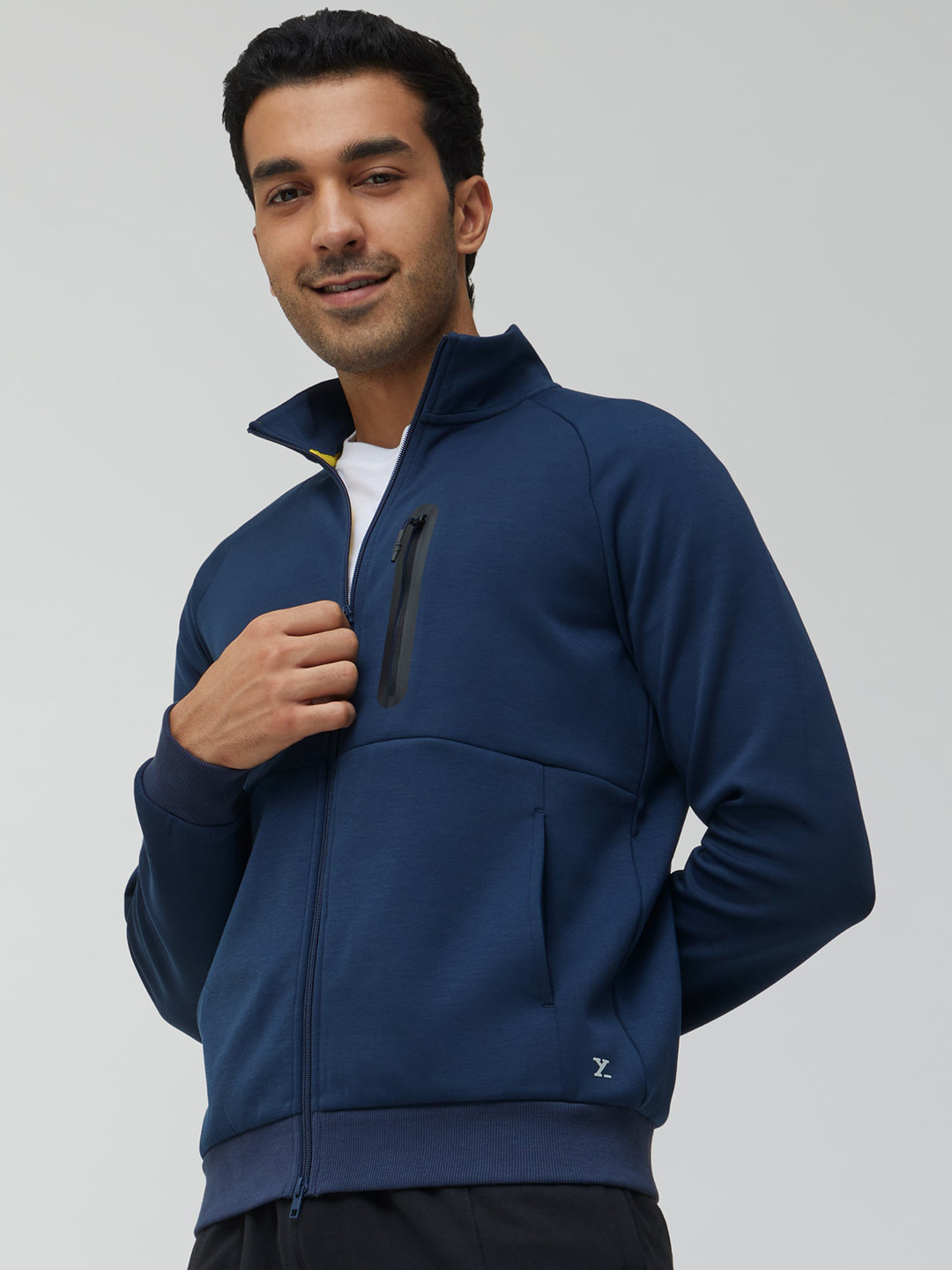 XYXX Men Regular Fit Solid Midnight Blue Hooded Jacket
