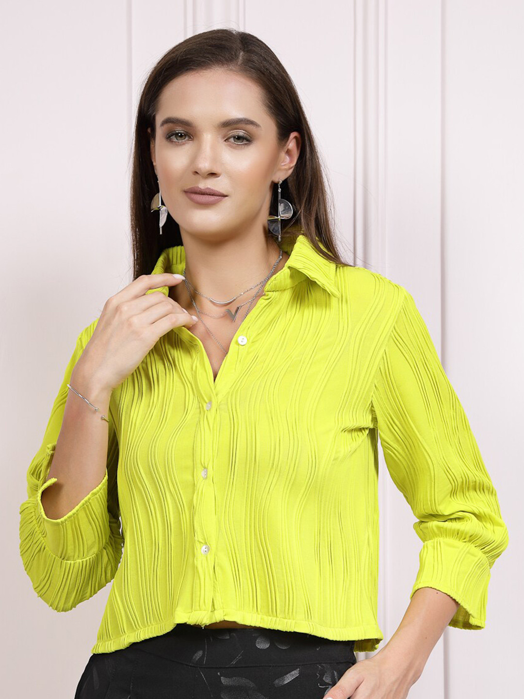 Athena Immutable Textured Shirt Style Crop Top