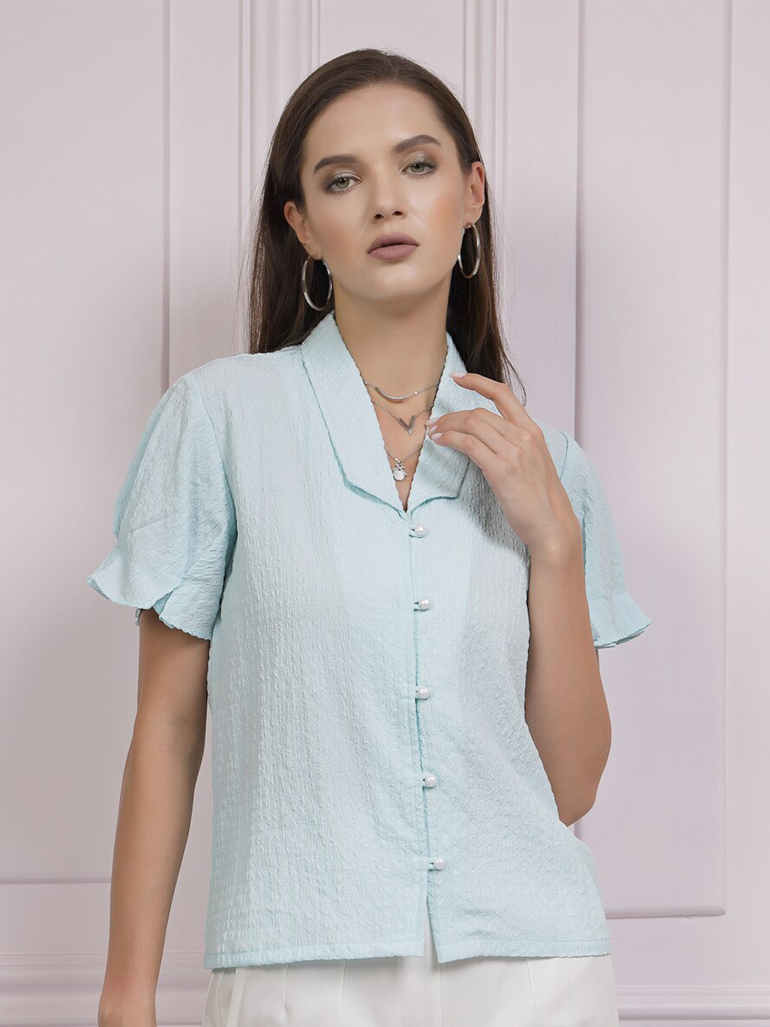 Athena Immutable Textured Puff Sleeve Shirt Style Top