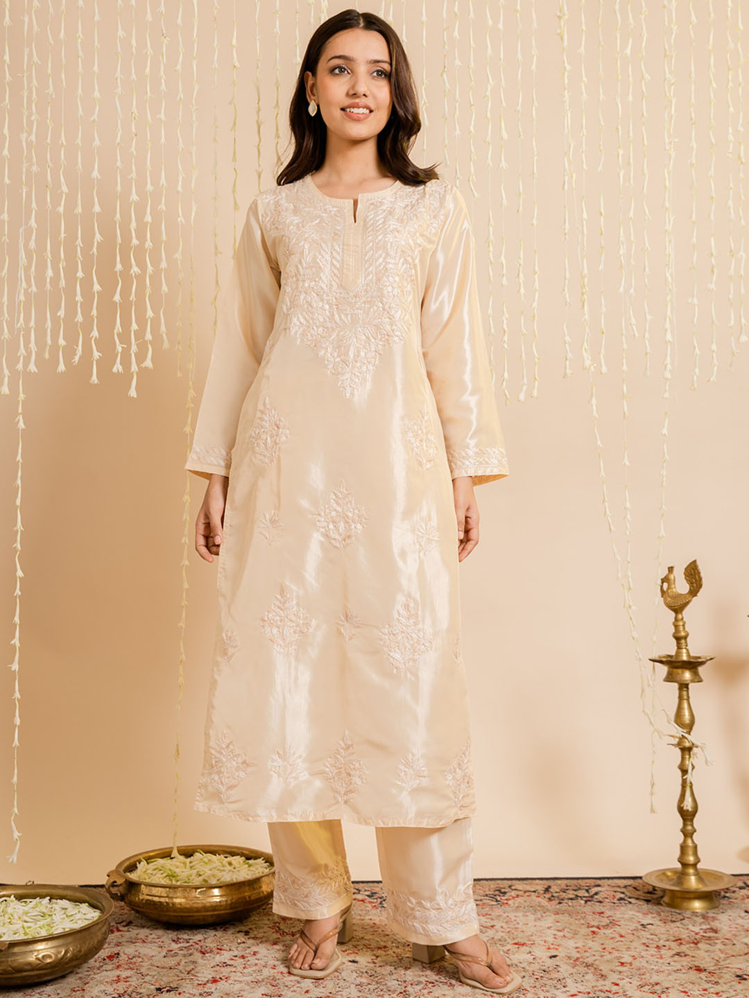 HOUSE OF KARI Women Fizaa Silk Chikankari Kurta Set