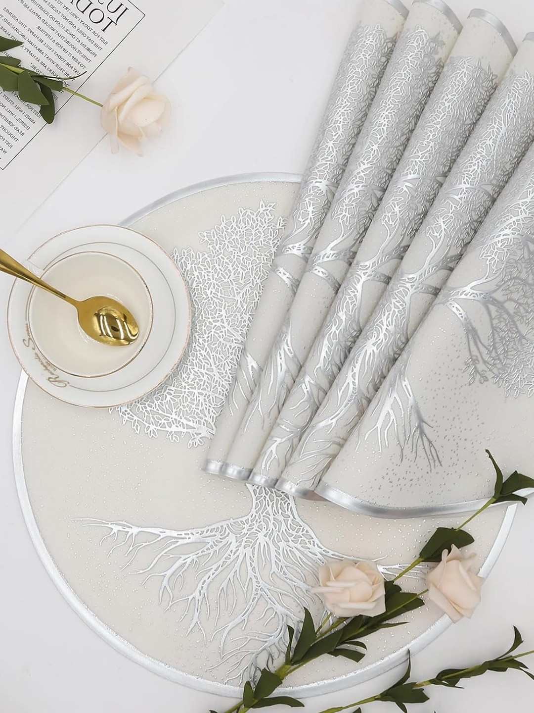 Dakshya Industries Silver Toned 6 Pieces Round Kitchen Table Placemats