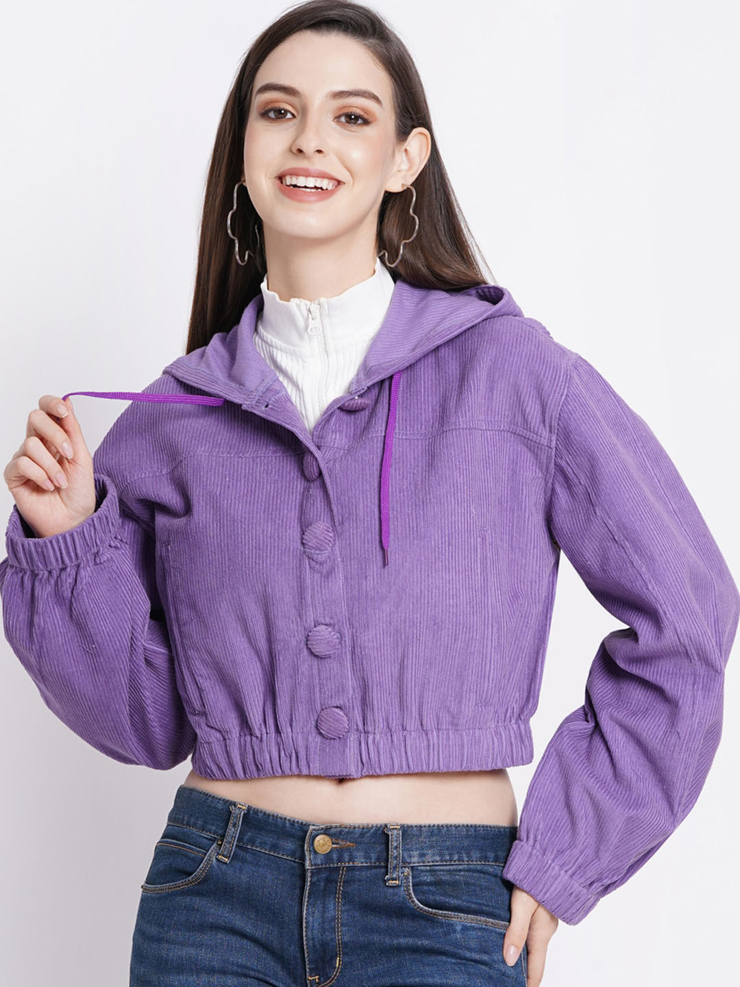 SUMAVI-FASHION Self Design Hooded Crop Tailored Jacket