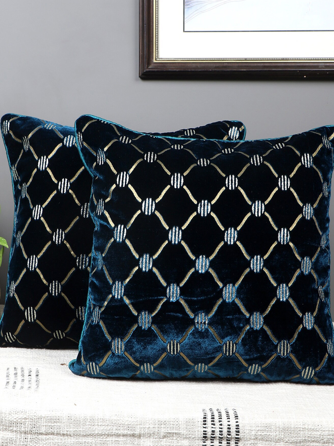 MFD HOME FURNISHING Self Design Velvet Durable 2 Pcs Textured Cushion Covers -16x16In