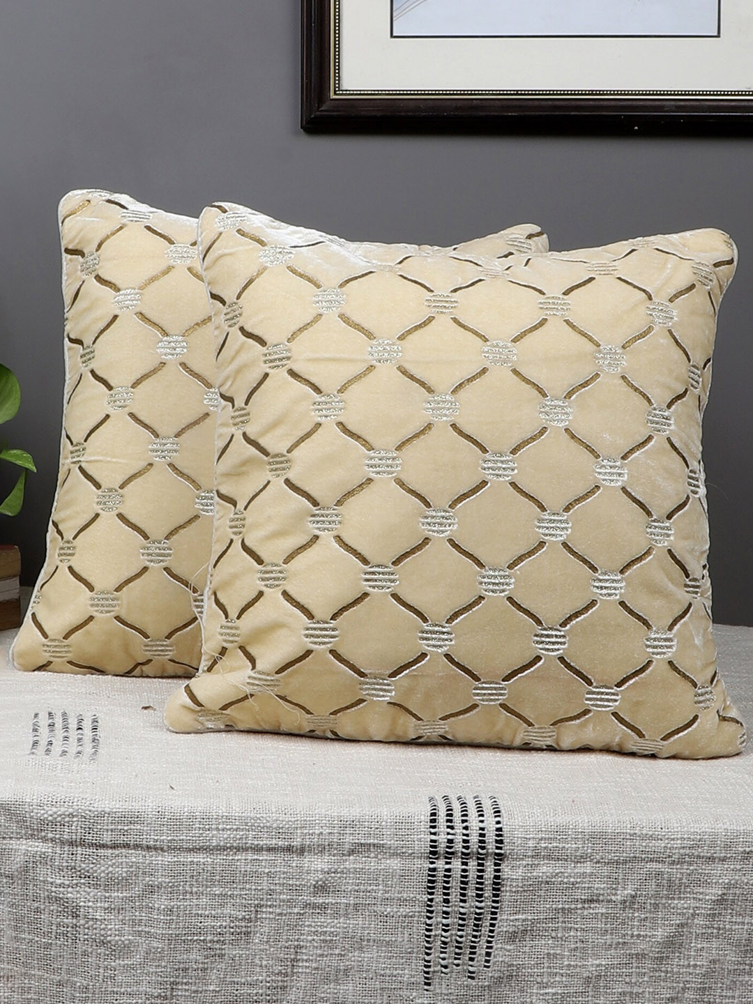 MFD HOME FURNISHING Self Design Velvet Durable 2 Pcs Textured Cushion Covers -16x16In