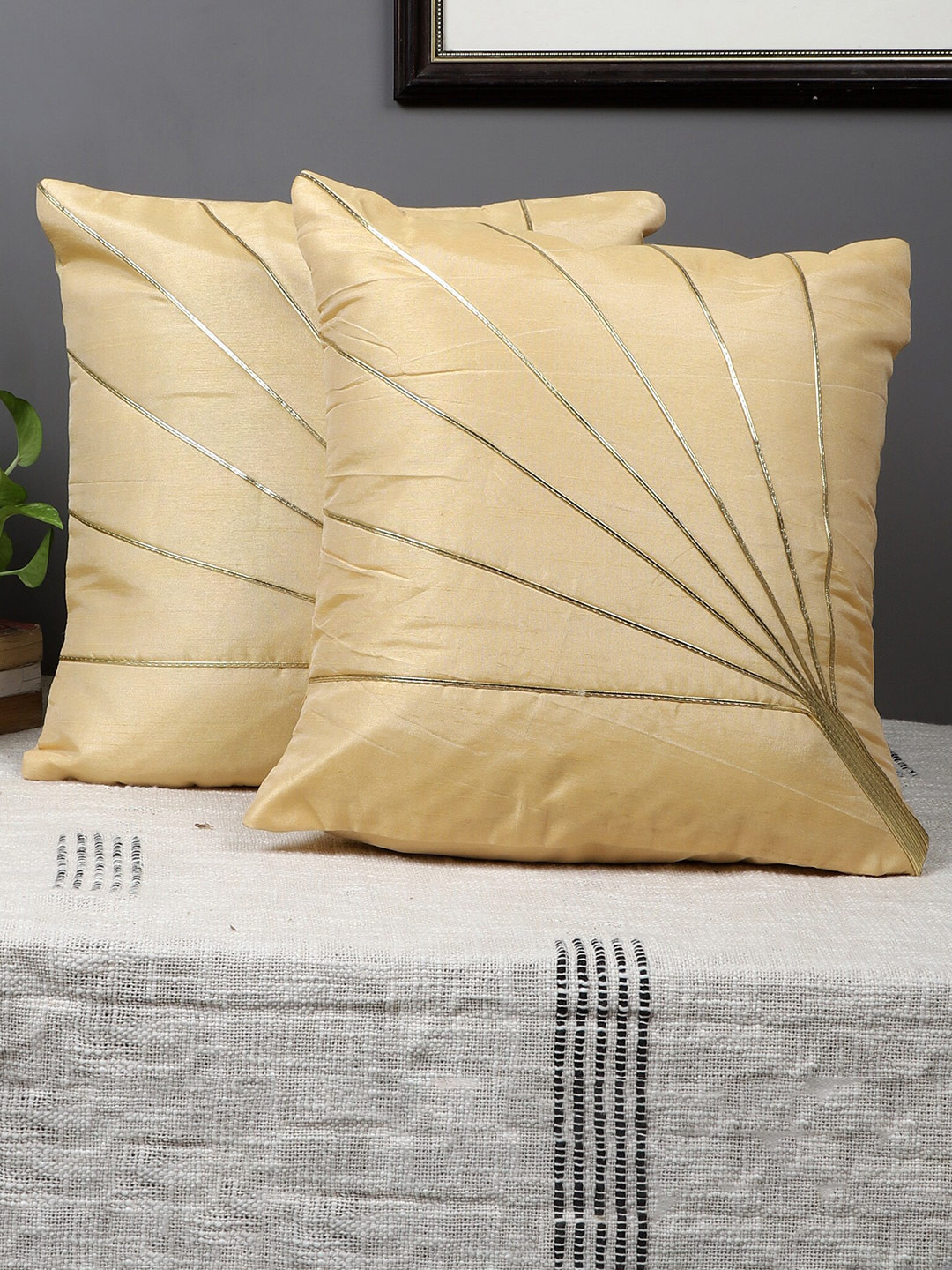 MFD HOME FURNISHING Quick-Dry Polyester Anti-Wrinkle 2 Pcs Textured Cushion Covers-16x16In