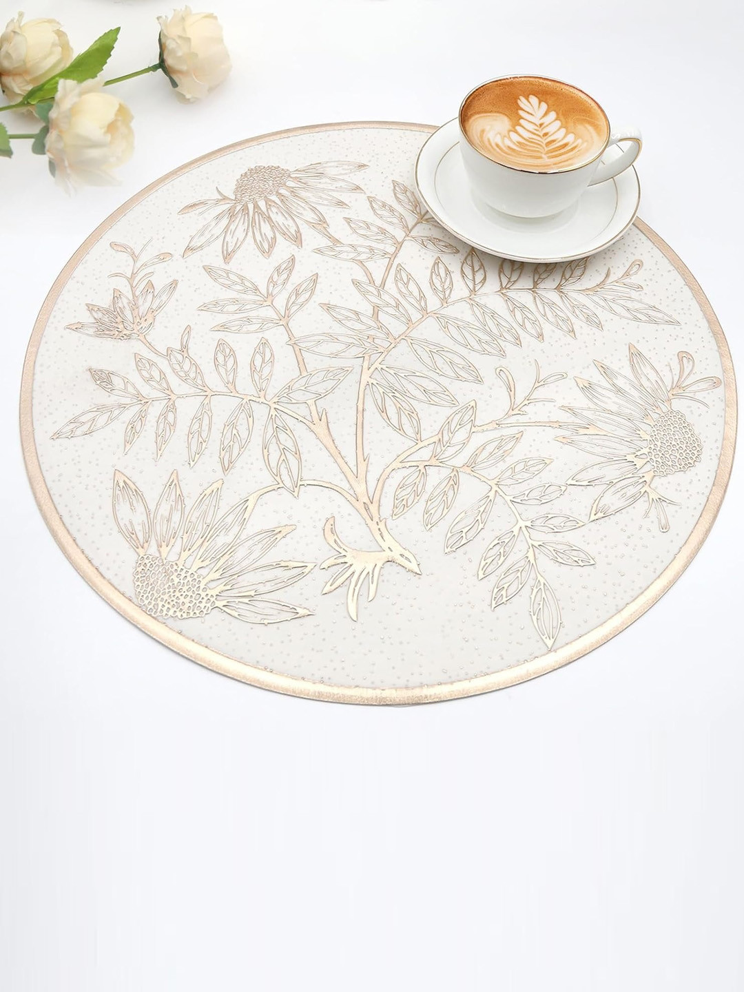 Dakshya Industries 4 Pcs Golden Floral Round Table Placemats