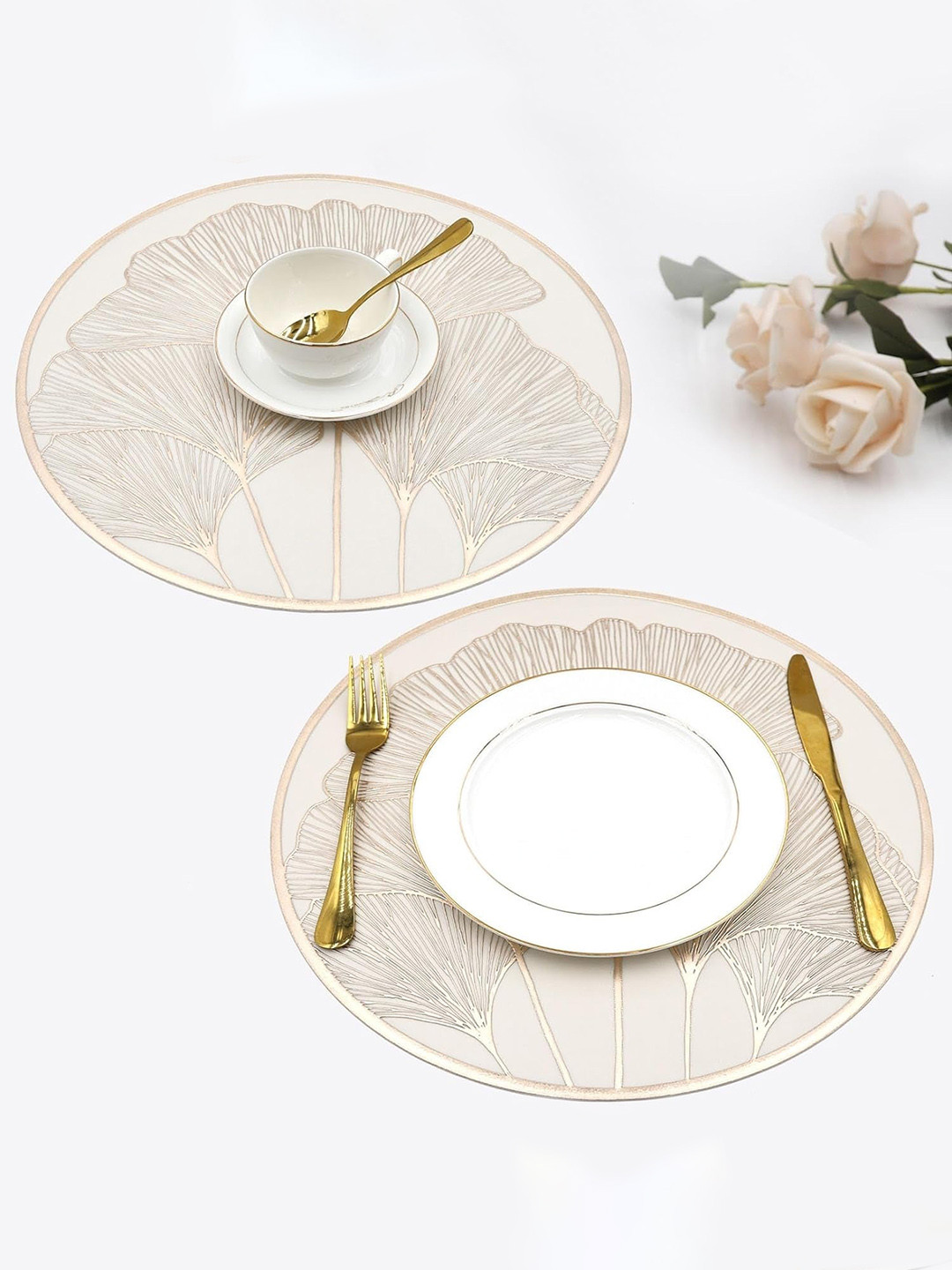 Dakshya Industries Gold-Tonned 2 Pieces Pressing Part Round Table Placemats