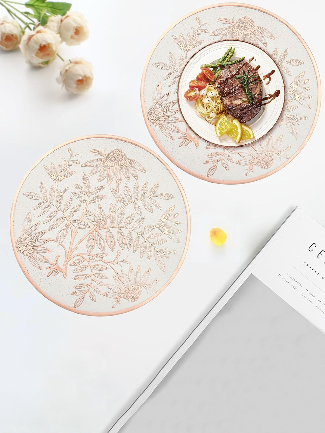 Dakshya Industries Copper 2 Pieces Large Tree Circular Table Placemats