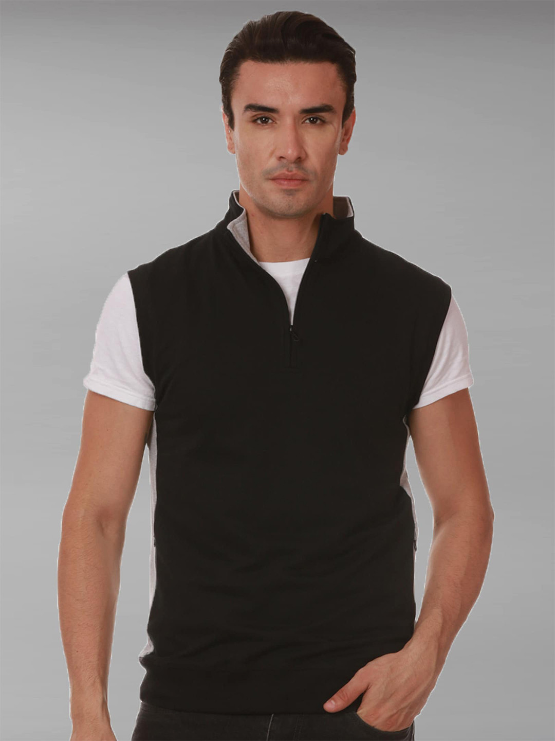 Dream of Glory Inc Mock Collar Half Zipper Sleeveless Pure Cotton Pullover Sweatshirt