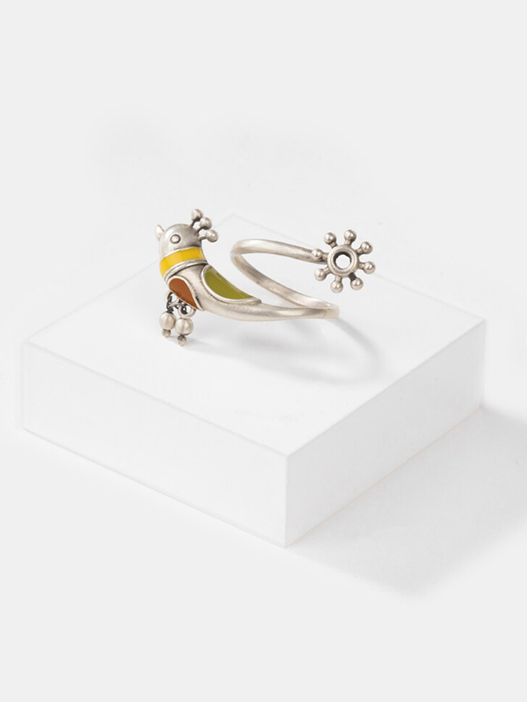 SHAYA 925 Sterling Silver Paakhi Oxidised Finger Ring