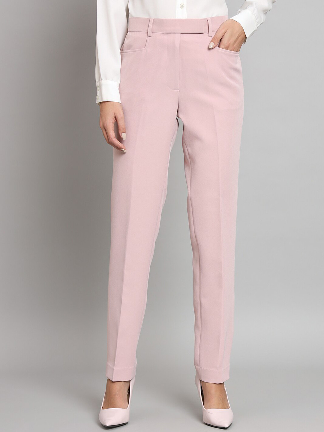 PowerSutra Women Baby Pink Mid-Rise Relaxed Fit Trouser