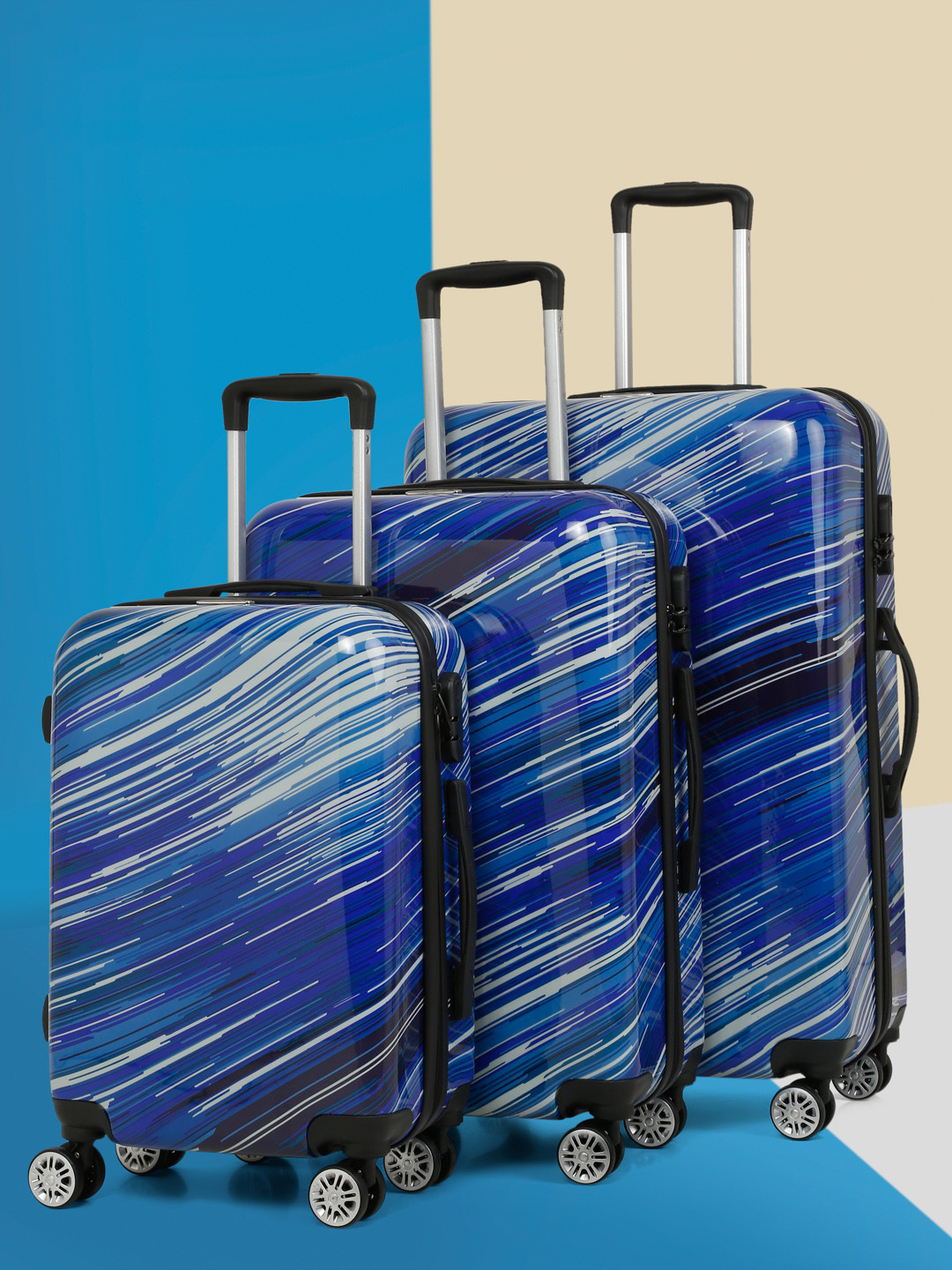 Teakwood Leathers Set Of 3 Printed Trolley Bag-  95.5L