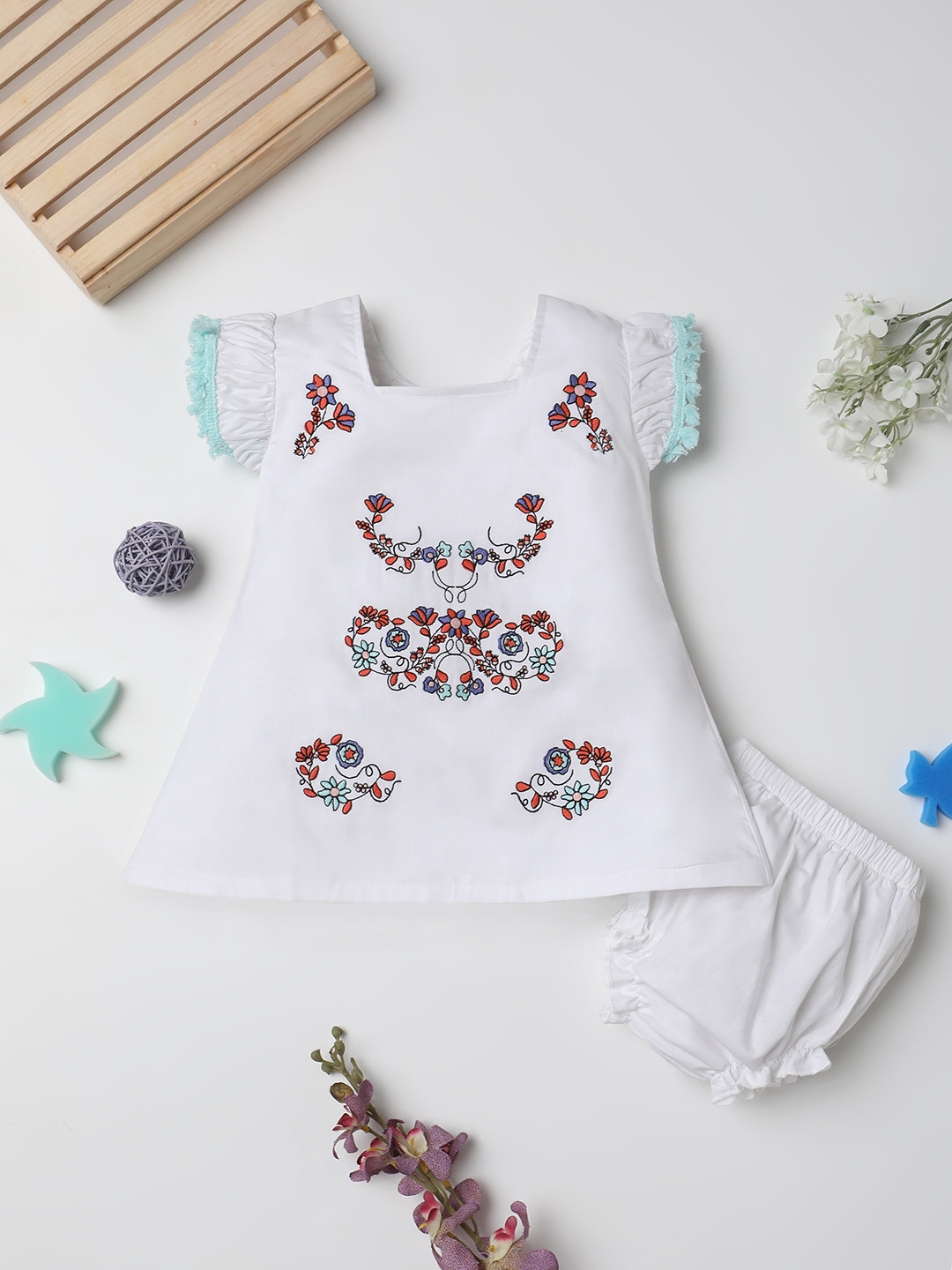 Fancy Fluff Infants Girls Floral Printed Pure Cotton A-Line Dress