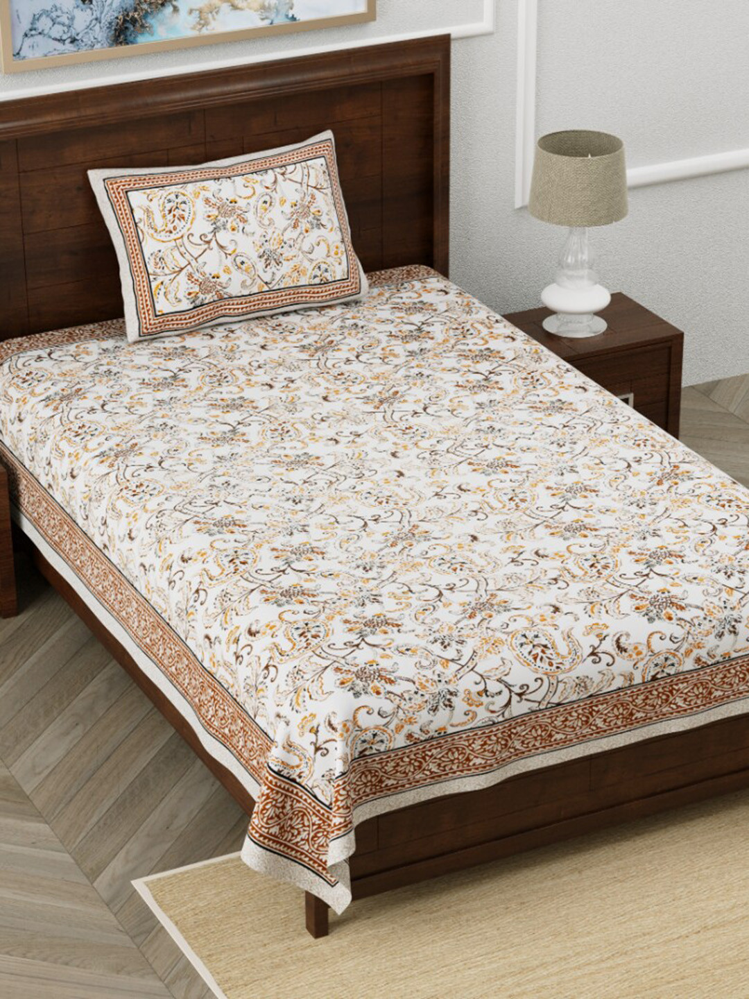 EasyGoods Monarchsingle Yellow Floral Cotton 210 TC Single Fine Bedsheet with a Pillow Cover-60 x 90 inches