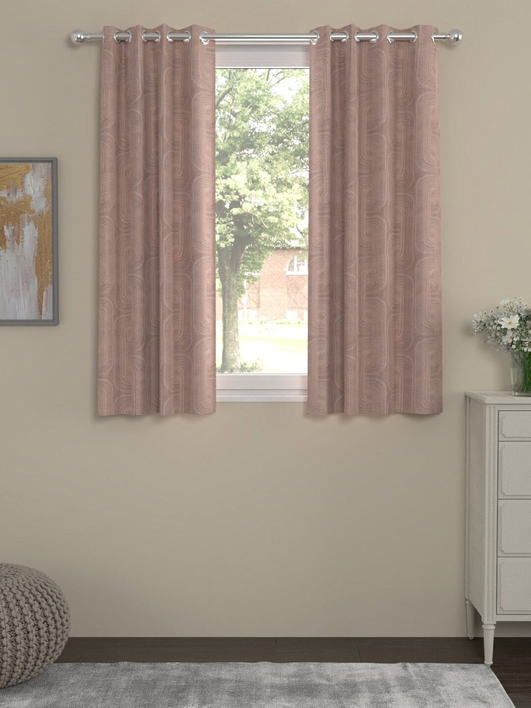 ROSARA HOME Nude 2 Pieces Printed Window Curtains