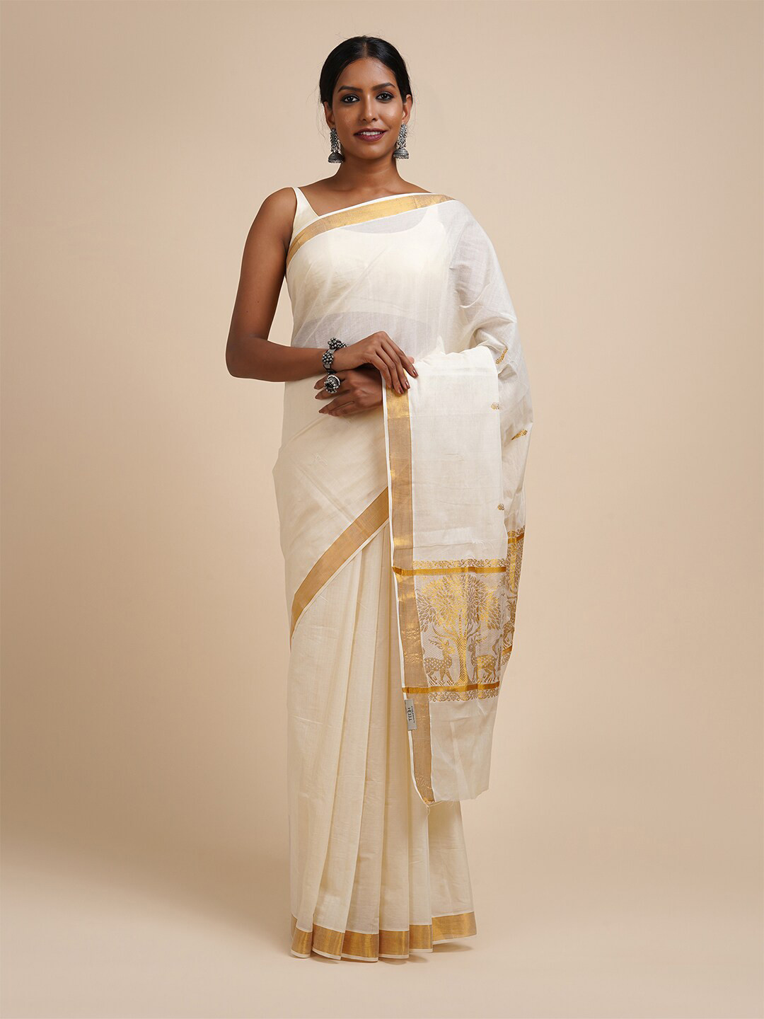 TEEJH Zari Cotton Kasavu Saree