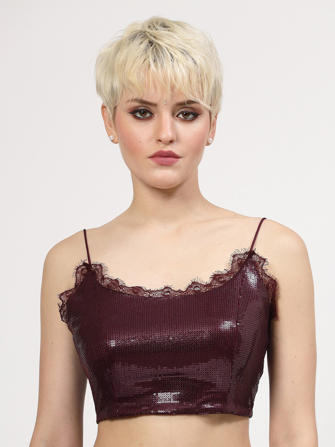 LELA Embellished Lace Bralette Georgette Top