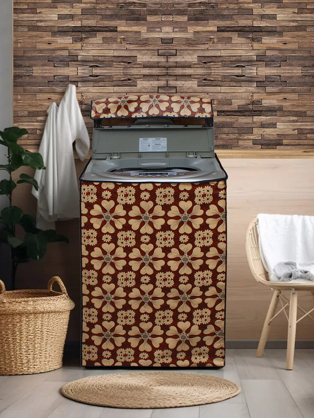 DREAM CARE Cortina Brown & Beige Printed Washing Machine Cover