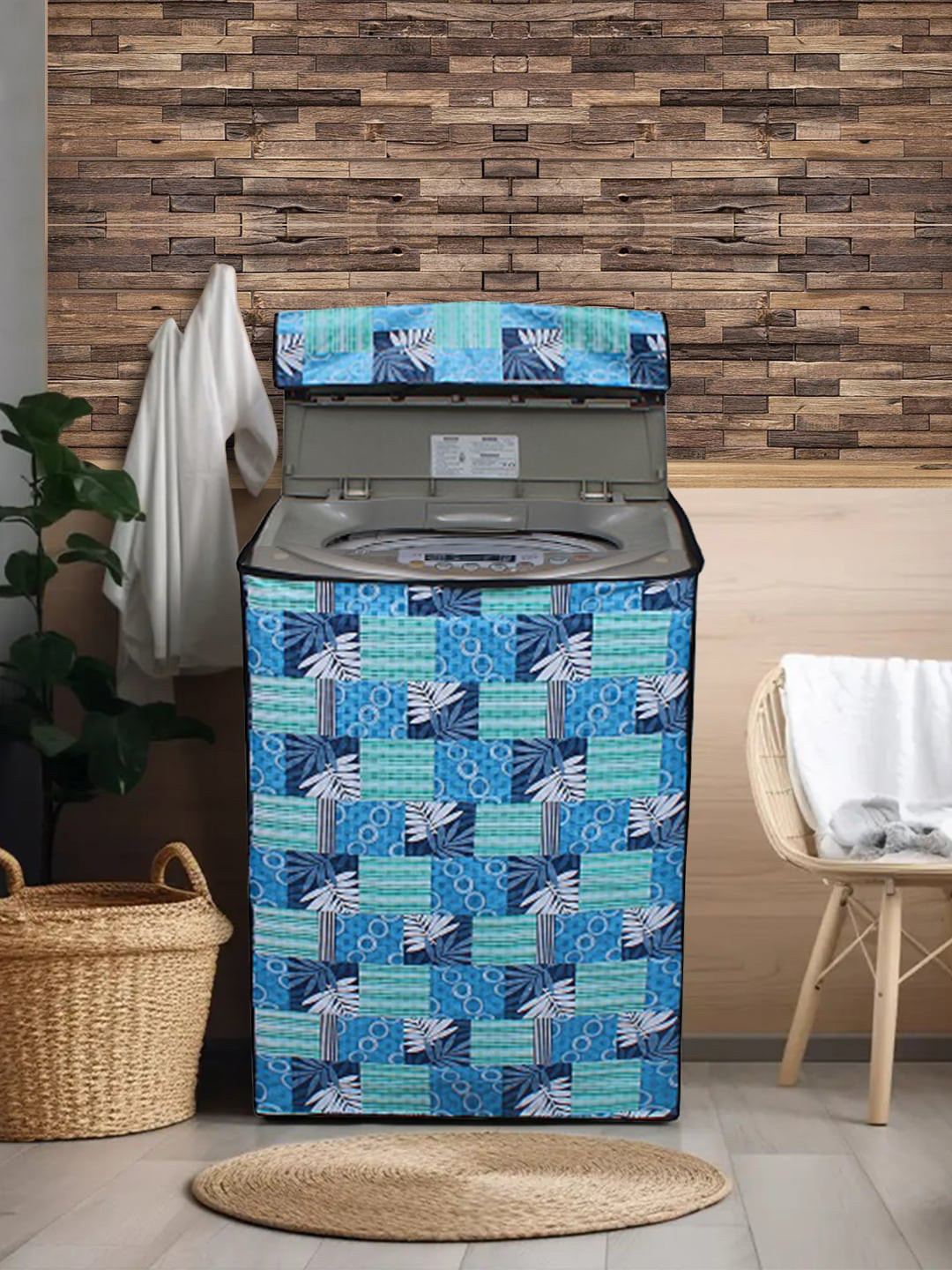 DREAM CARE Blue & White Printed Waterproof and Dustproof Washing Machine Cover Top Load