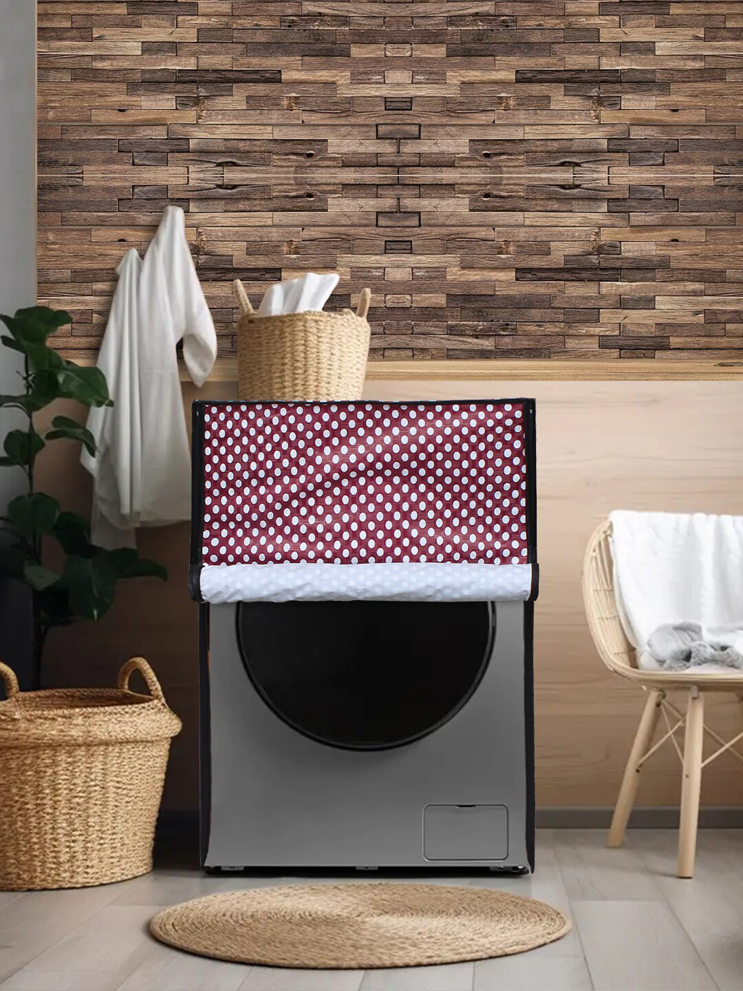 DREAM CARE Pink & White Waterproof & Dustproof Plastic Front Load Washing Machine Cover