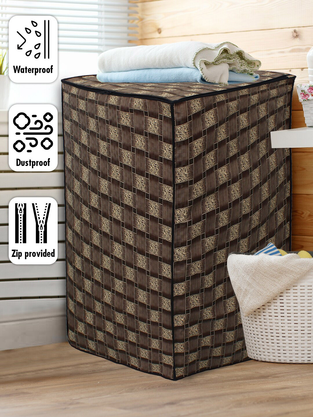 DREAM CARE Brown Printed Waterproof & Dustproof Washing Machine Cover Top Load