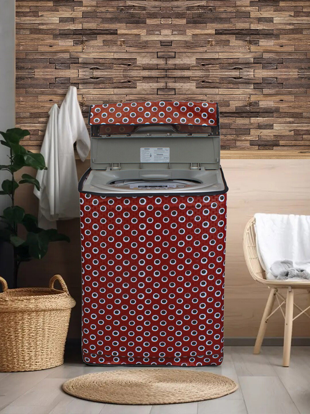 DREAM CARE Maroon Printed Waterproof and Dustproof Top Load Washing Machine Cover