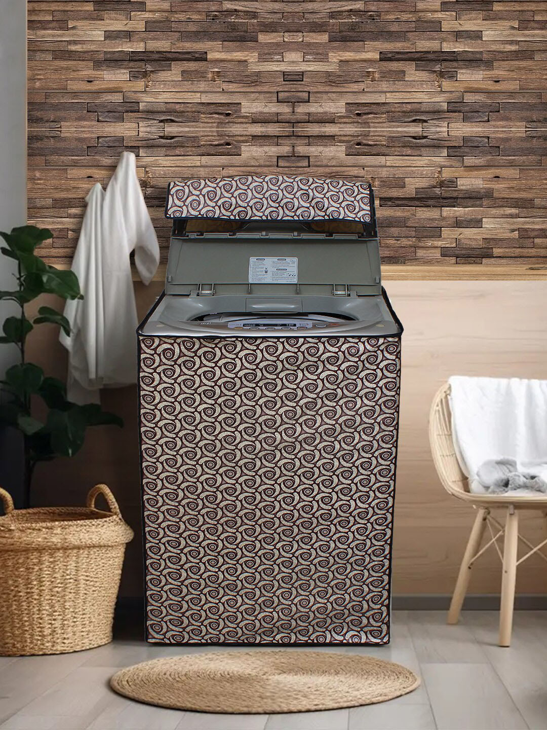DREAM CARE Brown Printed Waterproof & Dustproof Washing Machine Cover