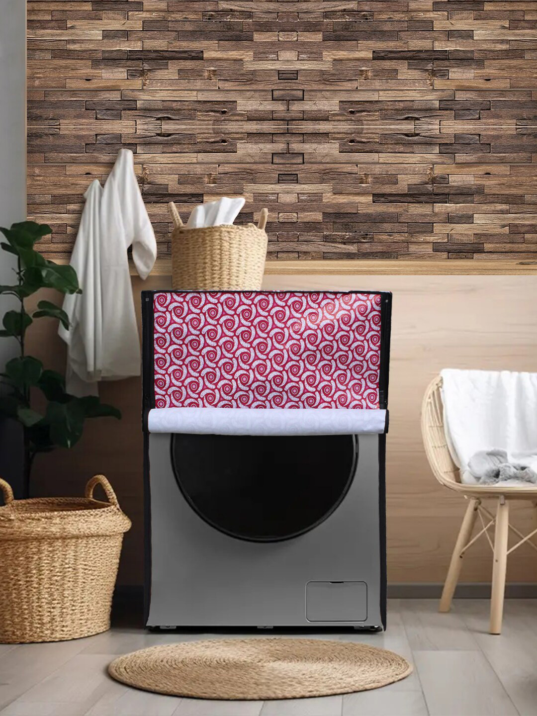 DREAM CARE Pink & White Printed Waterproof and Dustproof Front Load Washing Machine Cover