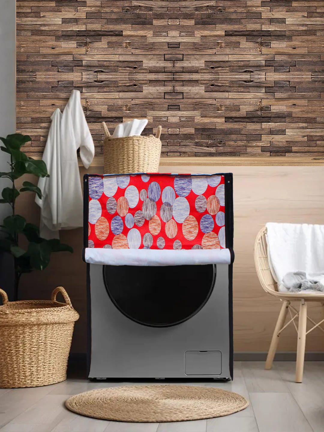 DREAM CARE Red Printed Waterproof & Dustproof Washing Machine Cover