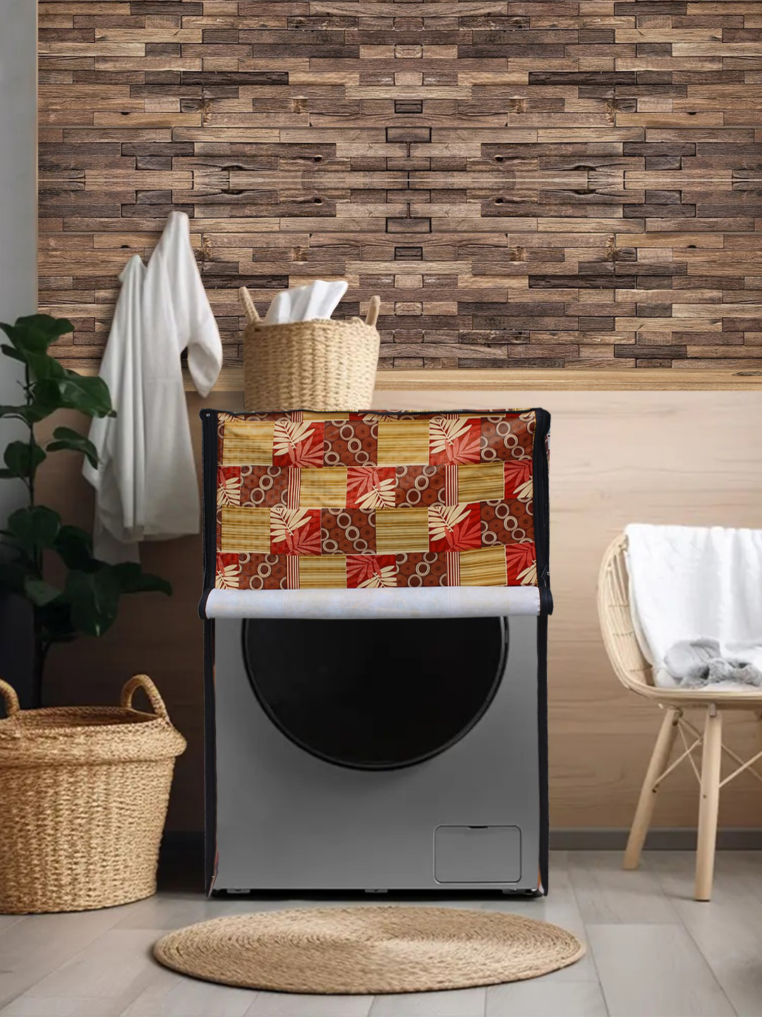 DREAM CARE Beige & Maroon Print Waterproof and Dustproof Front Load Washing Machine Cover