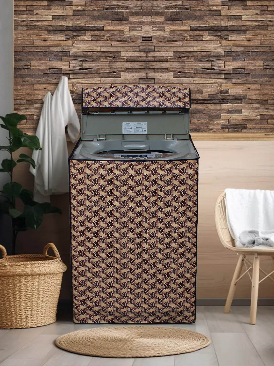 DREAM CARE Maroon & Beige Printed Waterproof and Dustproof Washing Machine Cover Top Load