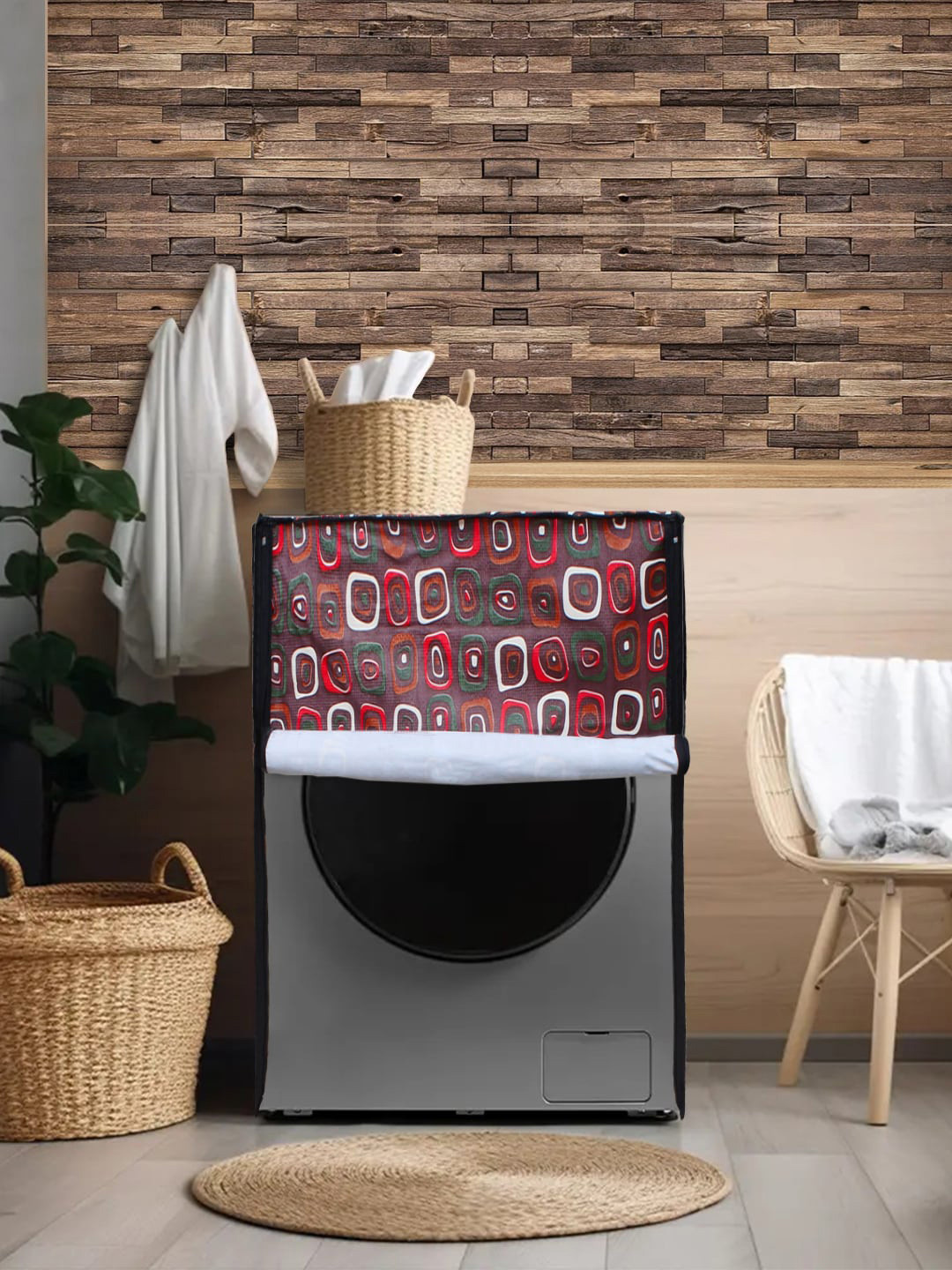 DREAM CARE Maroon Printed Waterproof and Dustproof Washing Machine Cover Front Load