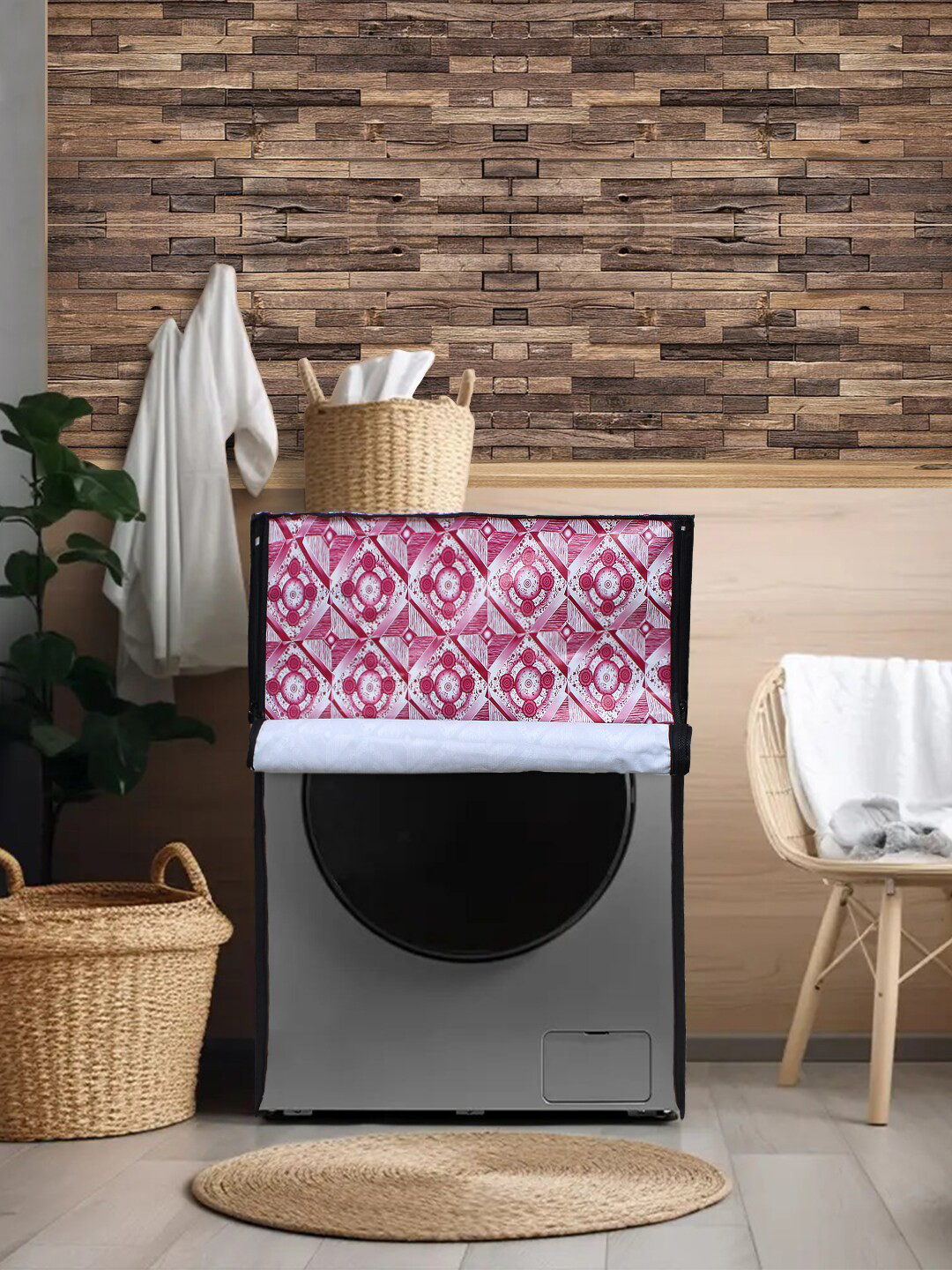 DREAM CARE Pink & White Printed Waterproof and Dustproof Washing Machine Cover Front Load