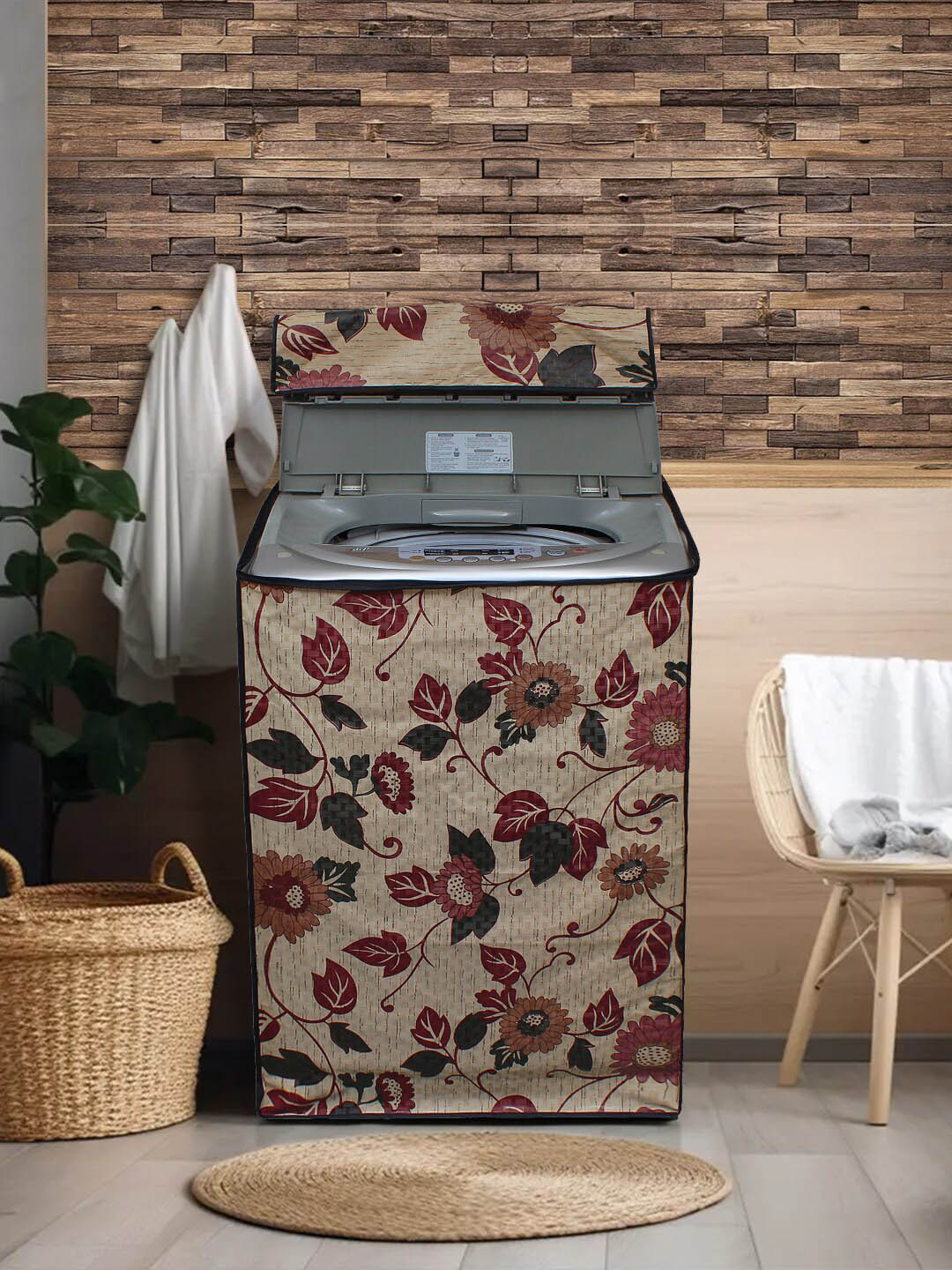 DREAM CARE Maroon & Beige Printed Waterproof & Dustproof Top Load Washing Machine Cover