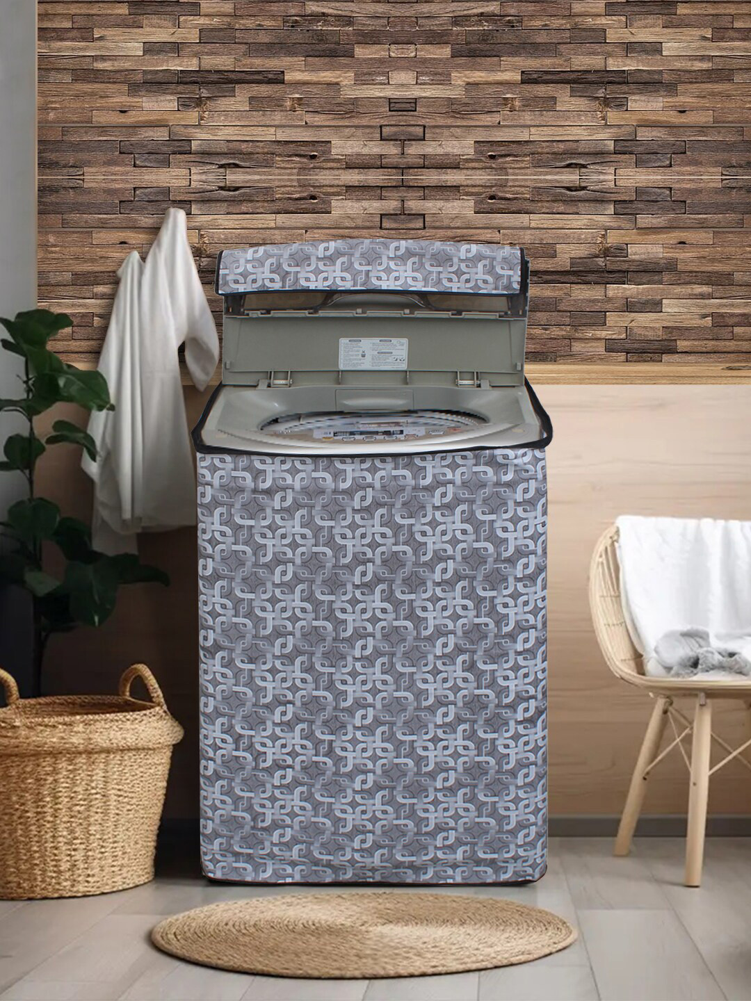 DREAM CARE Grey Printed Waterproof & Dustproof Washing Machine Cover Top Load