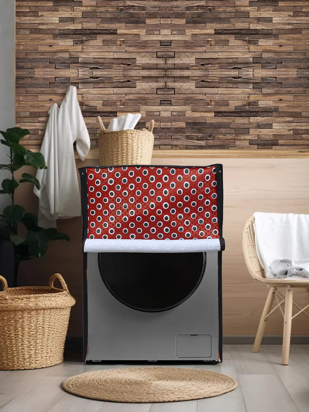 DREAM CARE Maroon Printed Waterproof and Dustproof Front Load Washing Machine Cover
