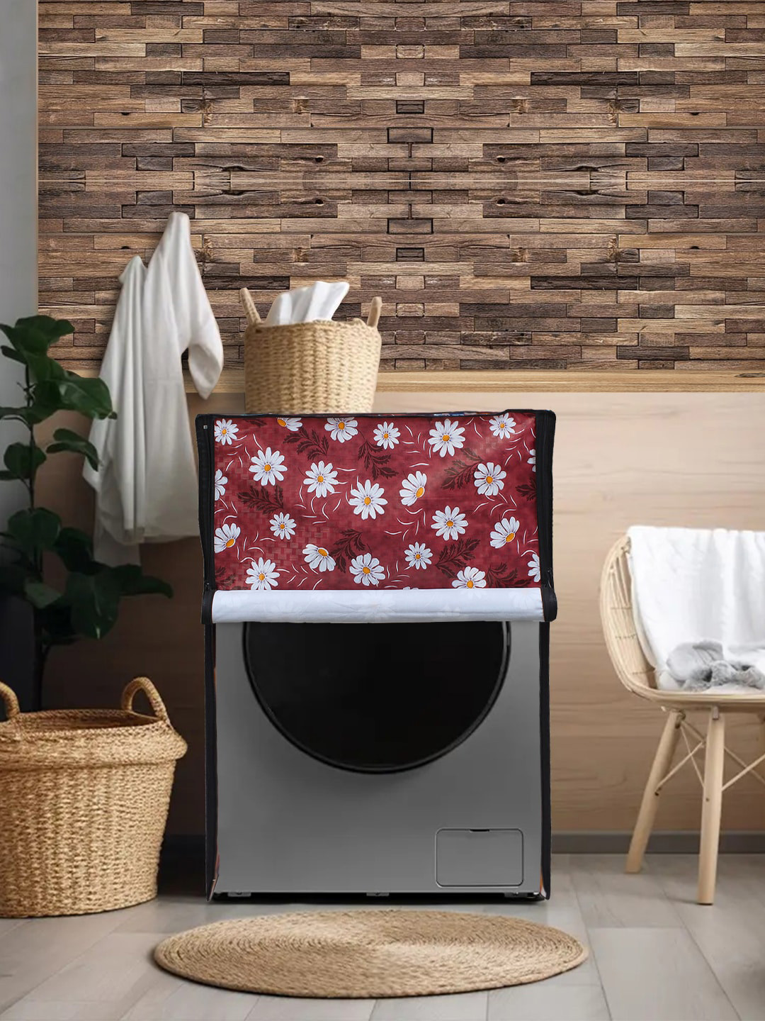DREAM CARE Mauve & White Printed Waterproof & Dustproof Front Load Washing Machine Cover