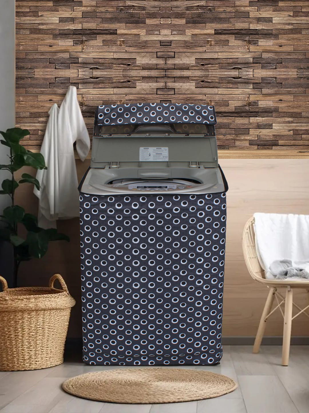 DREAM CARE Grey & Black Printed Waterproof and Dustproof Top Load Washing Machine Cover